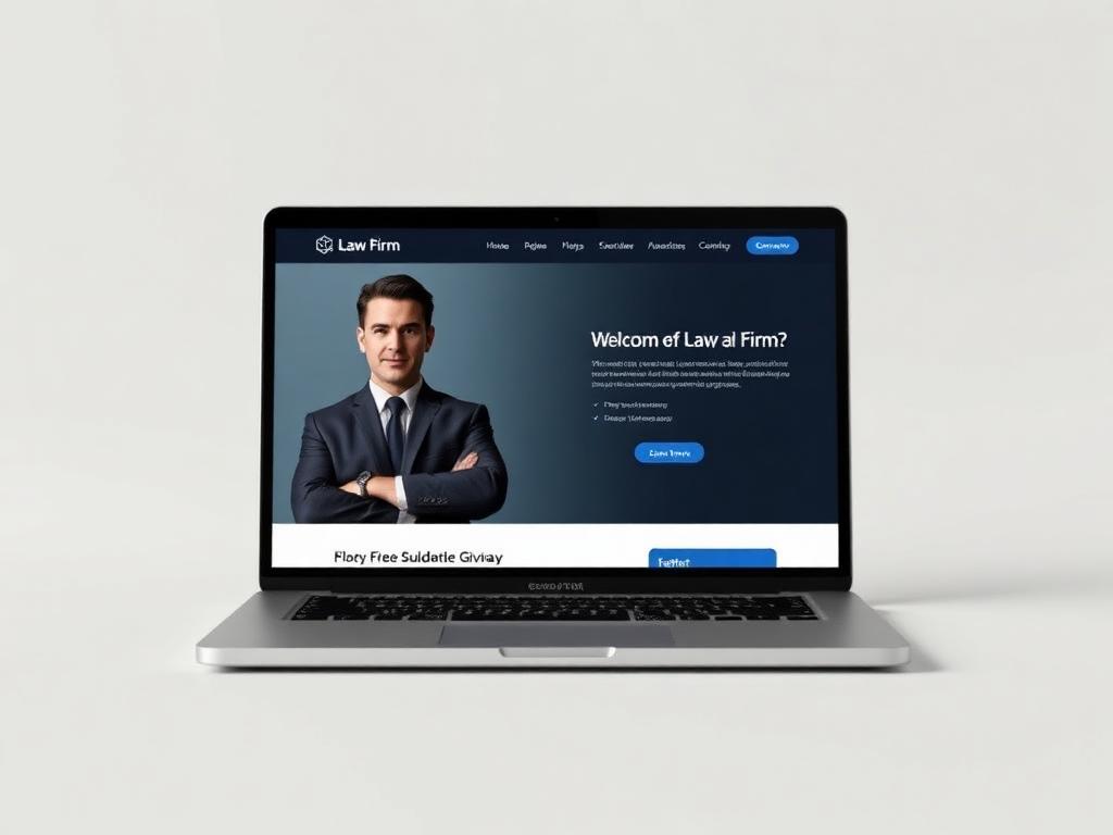 Modelo de site institucional para escritório de advocacia exibido em um notebook